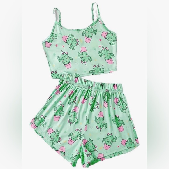 Other - NWOT - Green & Pink - Cactus Pajama Set - Unknown Brand